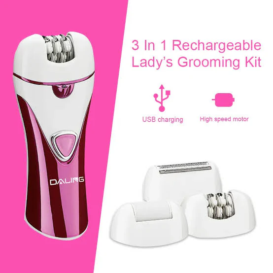 DALING DL-6017 Epilator for Women with 3 in 1 Cordless Electric Razor for Women, Easy to use, Rechargeable, 2 speeds Setting, Hair Remover Shavor for Facial, Bikini Leg Armpit, Body Lips Grooming Kit 90 min Runtime 1 Length Settings