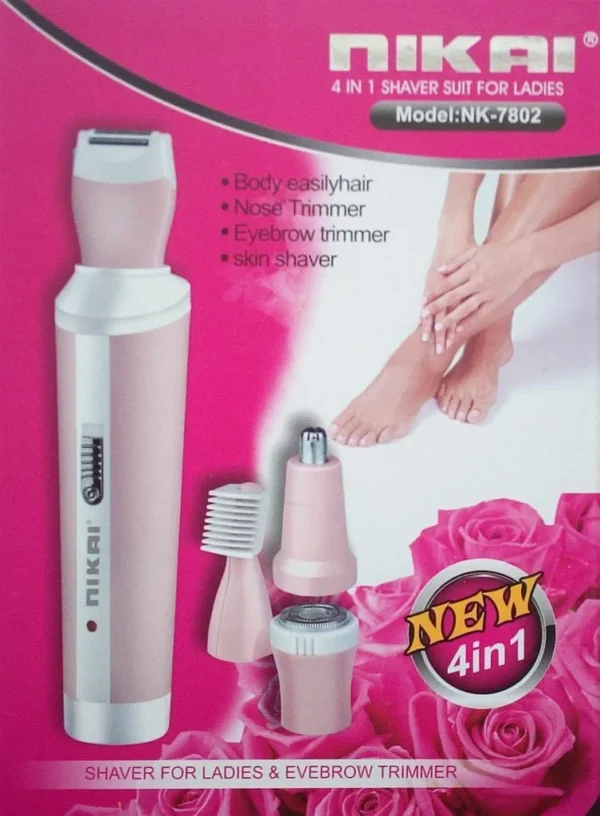 Nikai Nk-7802 Lady Shaver and Eyebrows Trimmer 4 in 1 shaver suit for ladies Best Trimmer for Women